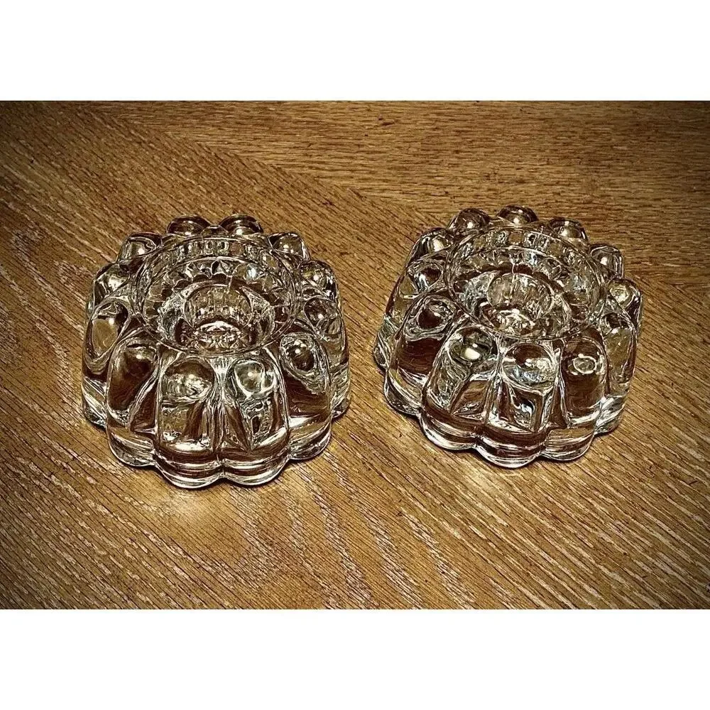 Vintage Princess House Pair of Reversible 3-Way Ribbed Crystal Candle Holders‎